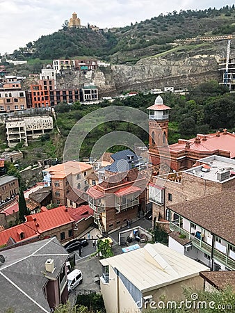 Juma mosque minaret and Tabor Monastery in Tbilisi Editorial Stock Photo