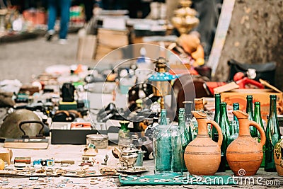 Tbilisi, Georgia. Shop Flea Market Of Antiques Old Retro Vintage Stock Photo