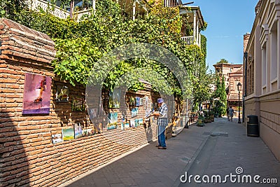 Tbilisi Old City Artist Setting up display Editorial Stock Photo