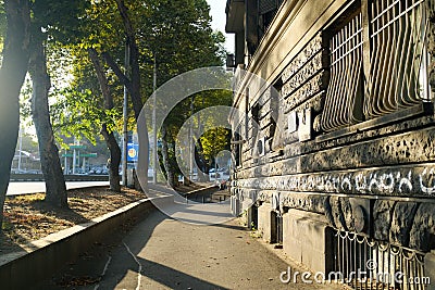 Tbilisi street view. real Sakartvelo or Georgia. sunshine on the streets of the old town. sunny day in the city Editorial Stock Photo