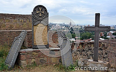 Religious details of Narikala Fortress walls Editorial Stock Photo