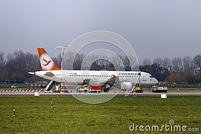 TC-FHC Airbus A320-214 Freebird Airlines at Rotterdam The Hague Airport Editorial Stock Photo