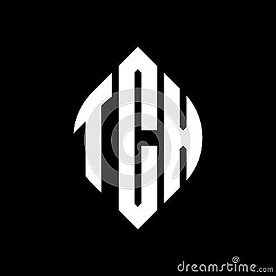 TCX circle letter logo design with circle and ellipse shape. TCX ellipse letters with typographic style. The three initials form a Vector Illustration
