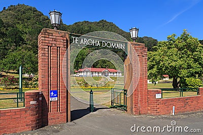 Entrance to the Te Aroha Domain park, Te Aroha, New Zealand Editorial Stock Photo