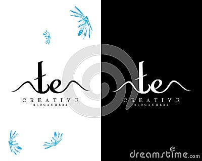 Te, et creative handwriting letter, initial logo vector design on white and black background Vector Illustration