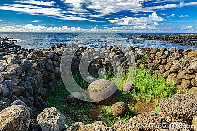 Te Pito O Te Henua rounded rock, The Navel of the Earth, Easter Island Stock Photo