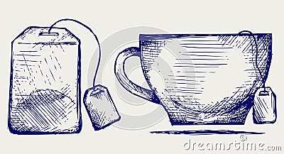 Tea bag and cup Vector Illustration