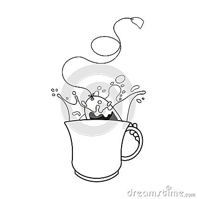 Tea bag splashing into tea cup (wire only) Vector Illustration