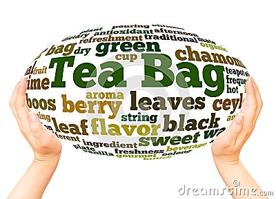 Tea bag word cloud hand sphere concept Stock Photo