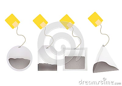 Tea Bags Illustration with Labels In Round, Rectangle, Square, Pyramid Shapes. Vector Template Illustration For Your Design Vector Illustration