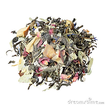 Tea on the basis of green Chinese Sencha tea, senna leaves, rose Stock Photo