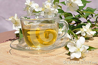 Tea with branch jasmine Stock Photo