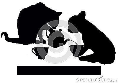 Tea break with cat and dog for relax Stock Photo