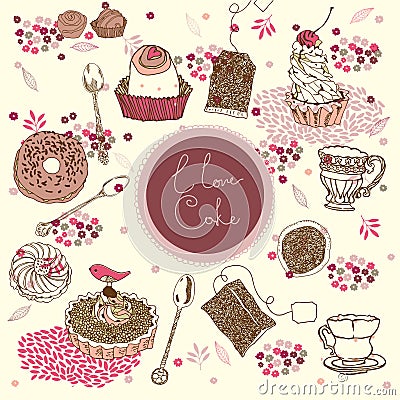 Tea and cake background Stock Photo