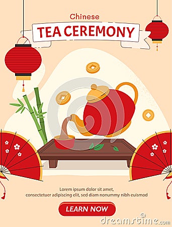 Tea ceremony banner Vector Illustration