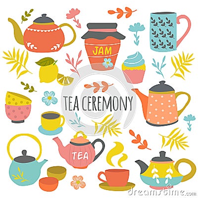 Tea Ceremony Hand Drawn Composition Vector Illustration