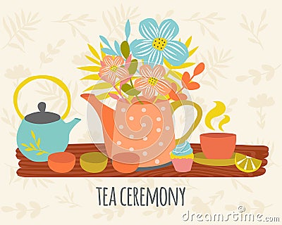 Tea Ceremony Hand Drawn Design Vector Illustration