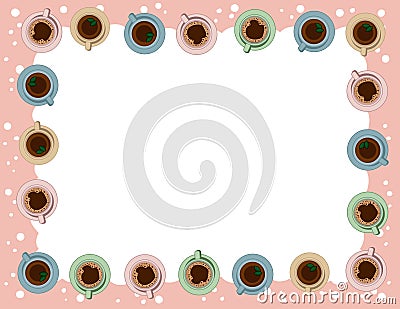 Tea and coffee cups postcard template in pastel colors. Morning cafe or restaurant breakfast. Letter format vector banner with Vector Illustration