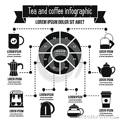 Tea and coffee infographic concept, simple style Vector Illustration