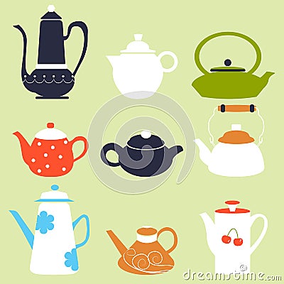 Tea Coffee Season Autumn Winter Kettle Set Vector Illustration