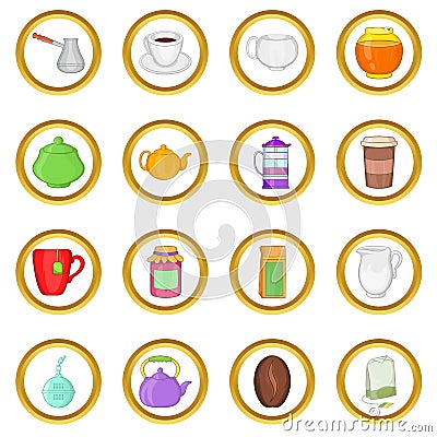 Tea and coffee set, cartoon style Vector Illustration