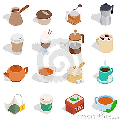 Tea and coffee set, isometric 3d style Vector Illustration