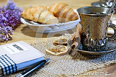 Tea with croissants Stock Photo