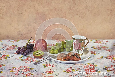 Vintage photo of a Group of foods on the table Stock Photo