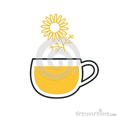 Tea cup icon, hot drink. Herbal tea, camomile and tea mug icon. Simple linear vector illustration as an emblem or logo Vector Illustration