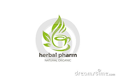 Tea Cup Leaves Logo Herbal Vector Design template Vector Illustration