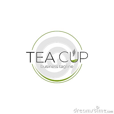 Tea cup logo - beverage, tea leaf Cartoon Illustration