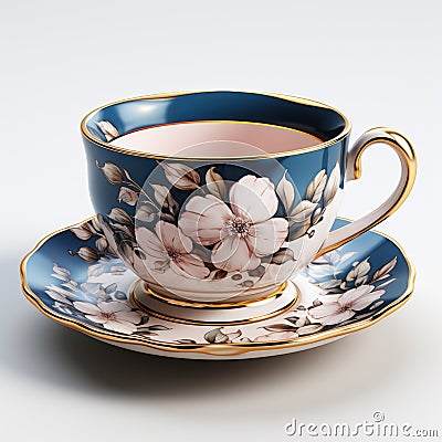 A tea cup and saucer with a floral design, vintage tea cup., clipart on white background. Stock Photo