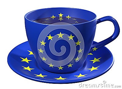 Tea Cup and saucer, which is applied to the image of the flag of European Union Stock Photo