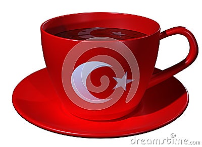 Tea Cup and saucer, which is applied to the image of the flag of Turkey Stock Photo