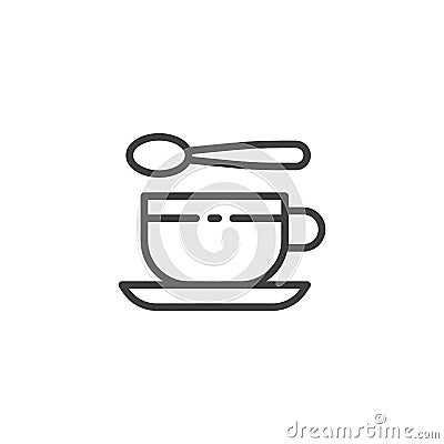 Tea cup and spoon line icon Vector Illustration