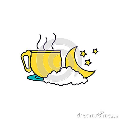 tea cup and teapot drink at night Cartoon Illustration