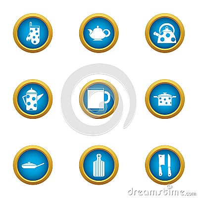 Tea cupping icons set, flat style Vector Illustration