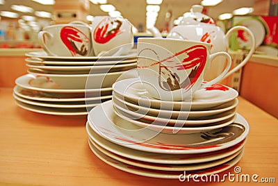 Tea Cups, Saucers and Plates Stock Photo