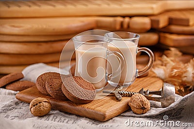 Tea is in English. Delicious and healthy breakfast. Tea with milk and oatmeal cookies. Editorial Stock Photo