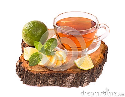 Tea with ginger lime and mint isolated Stock Photo