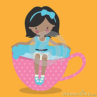 tea girl blue 02 Vector Illustration