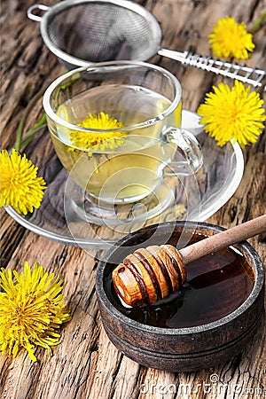 Tea with healthy dandelion honey Stock Photo