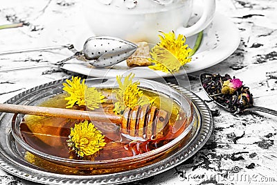Tea with honey dandelion Stock Photo