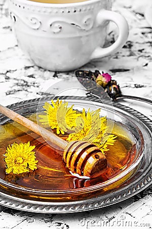 Tea with honey dandelion Stock Photo