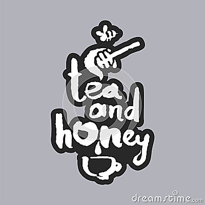 Tea and Honey White Calligraphy Lettering Vector Illustration