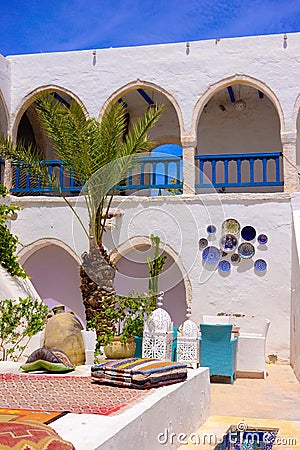 Tea House and Restaurant Terrace, Djerba Street Market, Tunisia Stock Photo