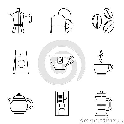 Tea icons set, outline style Vector Illustration