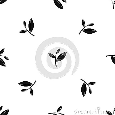 Tea leaf sprout pattern seamless black Vector Illustration