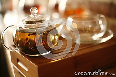 Tea Leaves Steeping in Pot Stock Photo