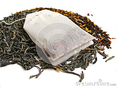 Tea leaves with teabag Stock Photo